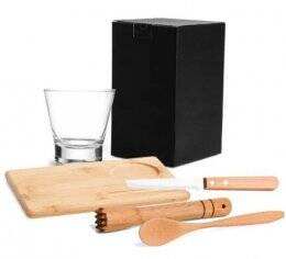 Kit Para Caipirinha Em Bambu Com Tábua E Socador - 5 Pçs