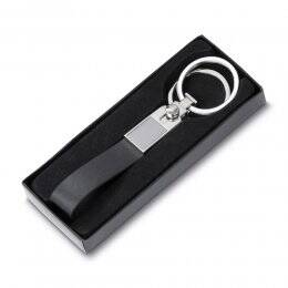 Chaveiro de metal com couro sintético preto com 2 argolas