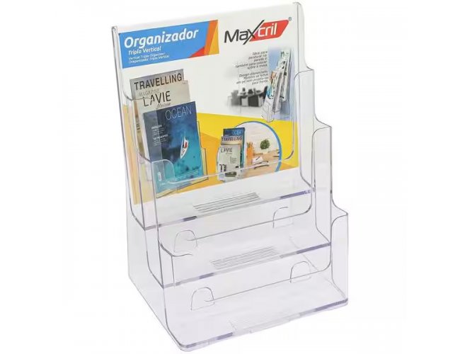 Organizador de escrit�rio triplo, Vertical, Cristal