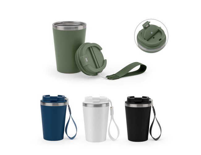 Copo de viagem em a�o inox 90% reciclado com parede dupla e acabamento em mate 440 mL