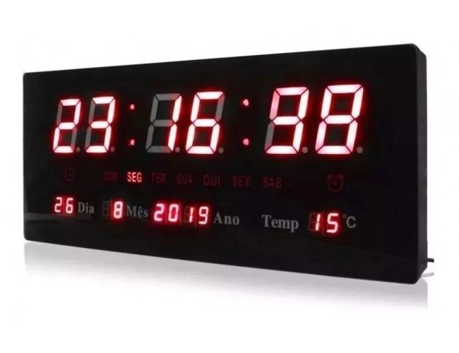 Rel�gio De Parede Led Digital Grande Preto com Led vermelho