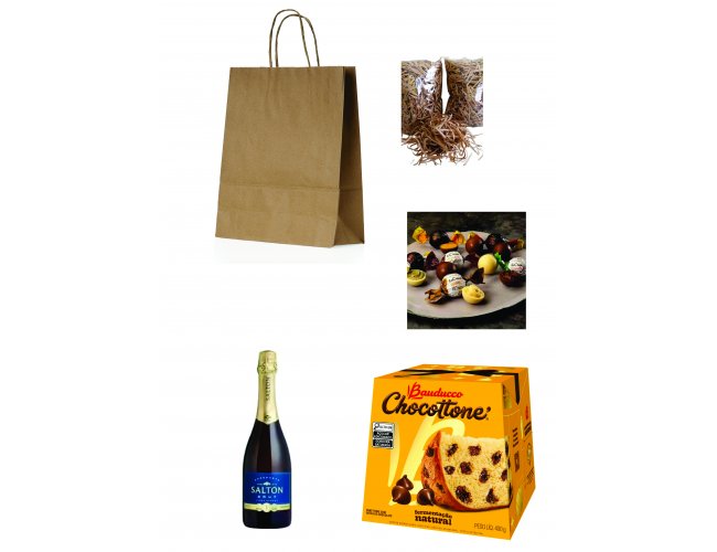 Kit Sacola com Espumante, Chocotone e Mini Trufas